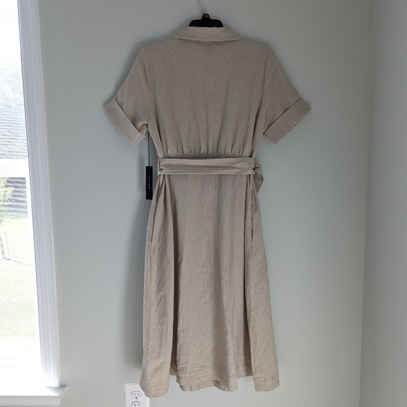 Tahari | Beige Linen Belted Midi Dress - Picture 2 of 8